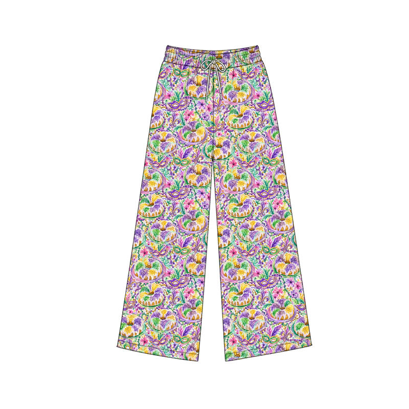 Preorder (moq 5) Baby Girls Mardigras Masks Anchors Flare Pants Bottom