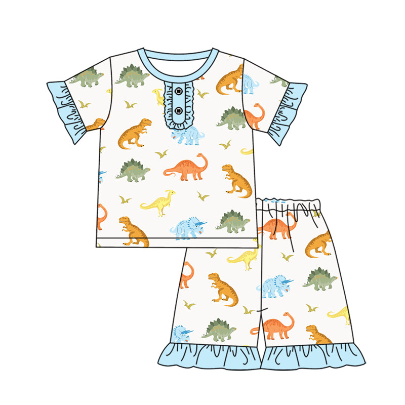 Preorder (moq 5)Baby Girls Dinosaurs Shirt Top Shorts Pajamas Outfits