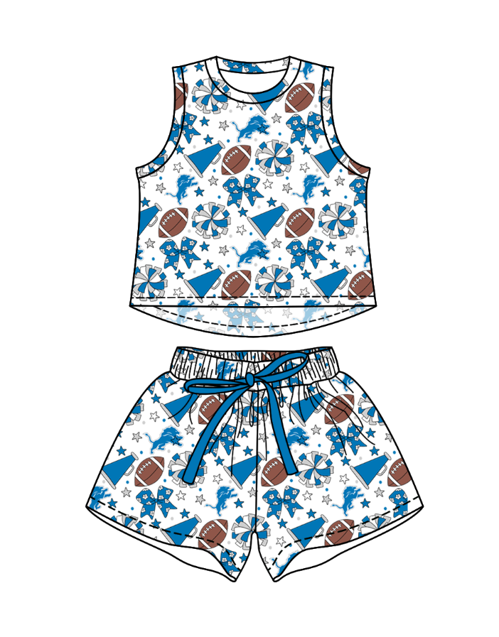 Preorder (moq 5)Baby Girls Sleeveless Footballs Bows Top Short Team Clothes Sets
