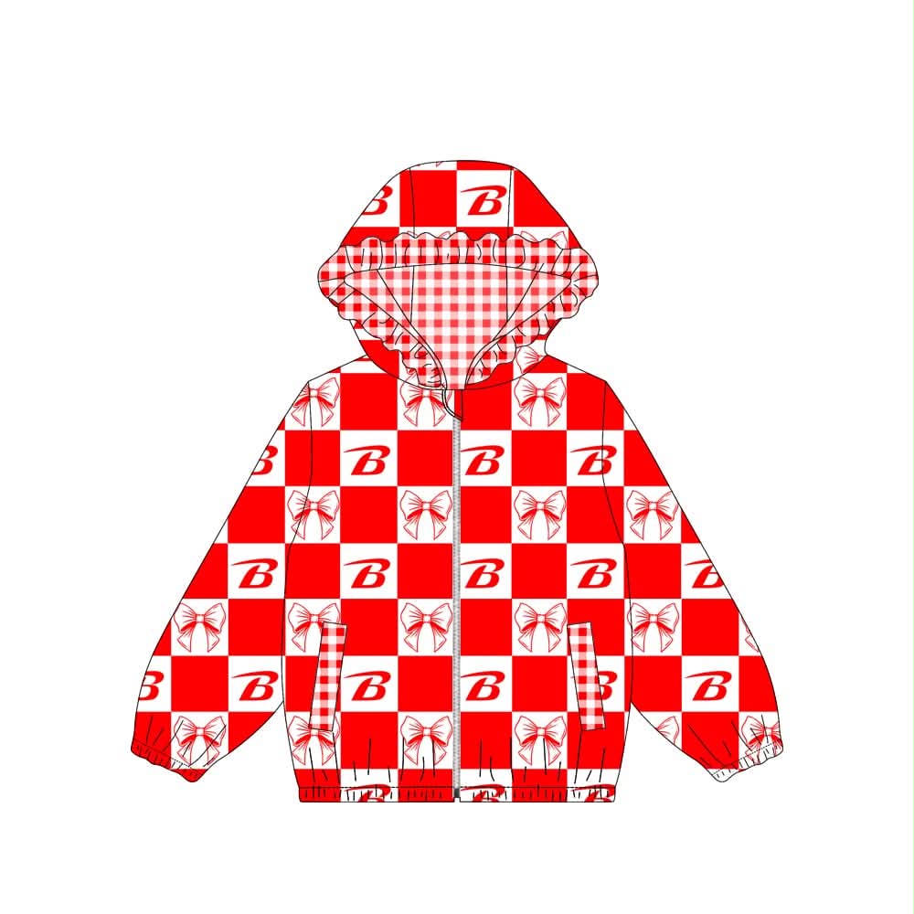 Preorder(moq 5) Berrien Rebels Baby Girls Bows Pockets Zip Team Ruffle Hoodie Jackets Top