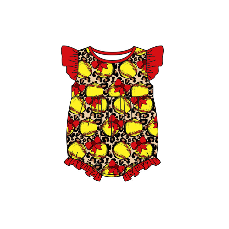 Baby Infant Girls Softball Bow Leopard Rompers preorder(moq 5)
