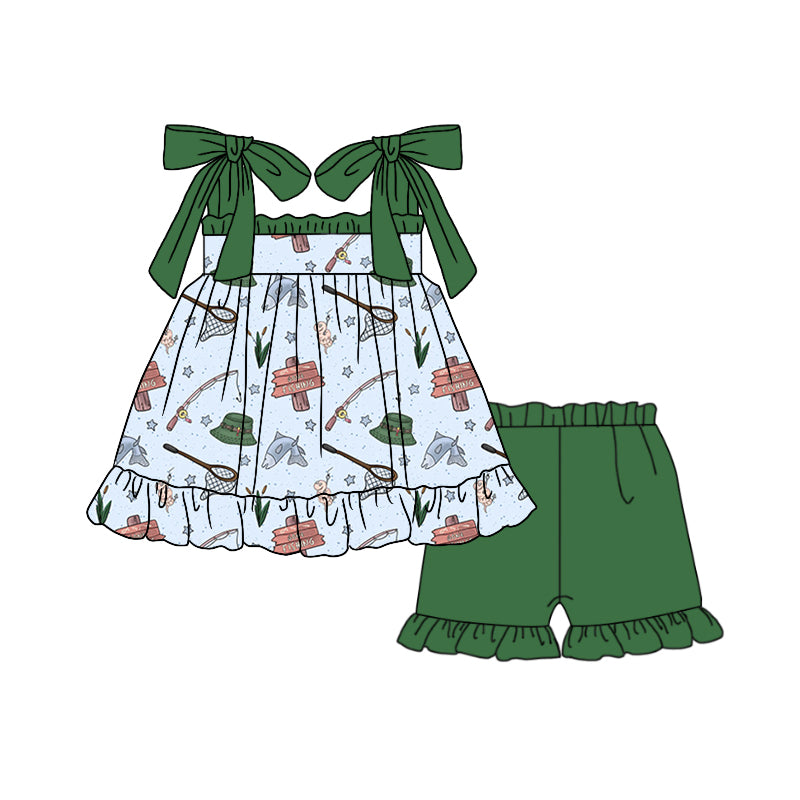 Baby Girls Fishing Straps Tunic Top Ruffle Shorts Clothes Sets preorder (moq 5)