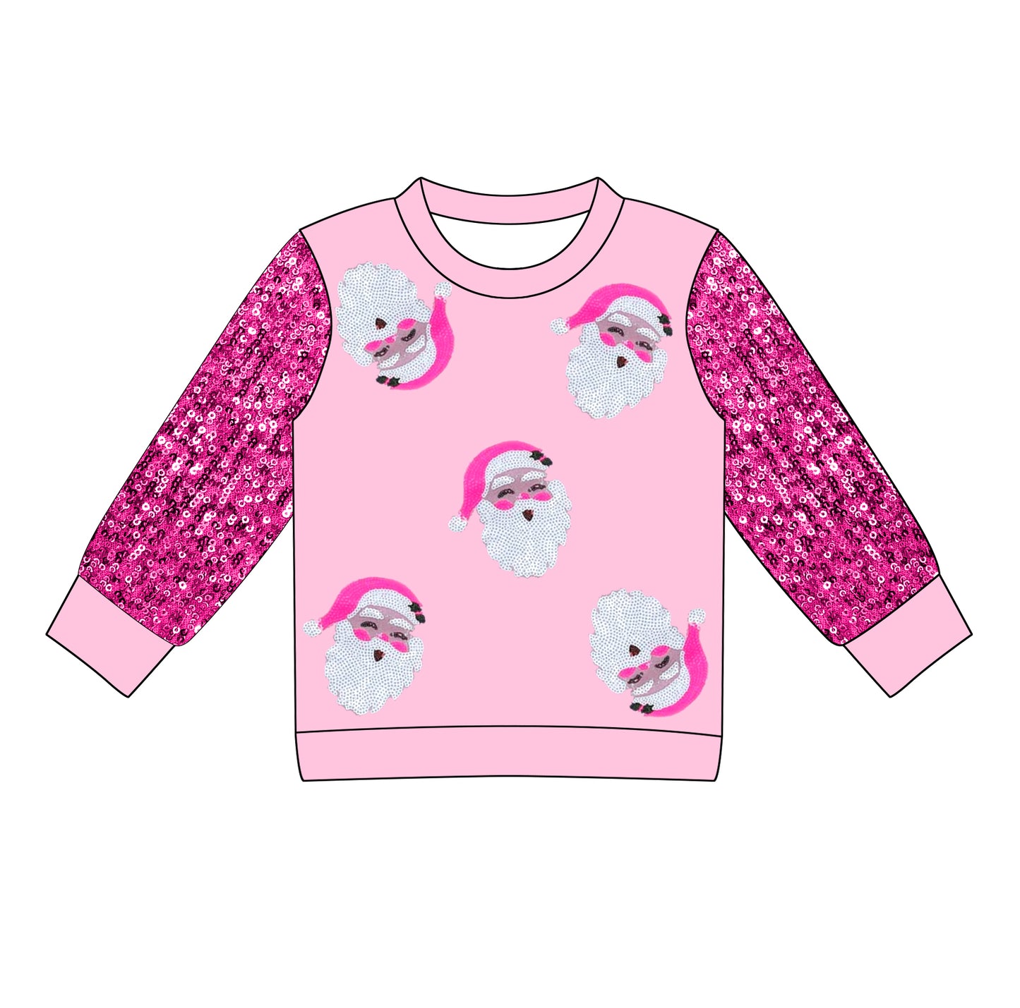 Preorder (moq 5)Baby Girls Hot Pink Long Sleeves Santa Tee Shirts Top
