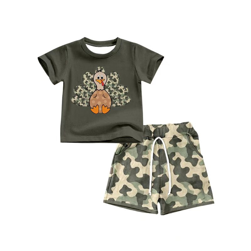 Preorder(moq 5) Baby Boys Thanksgiving Turky camo Top Shorts Outfits Sets