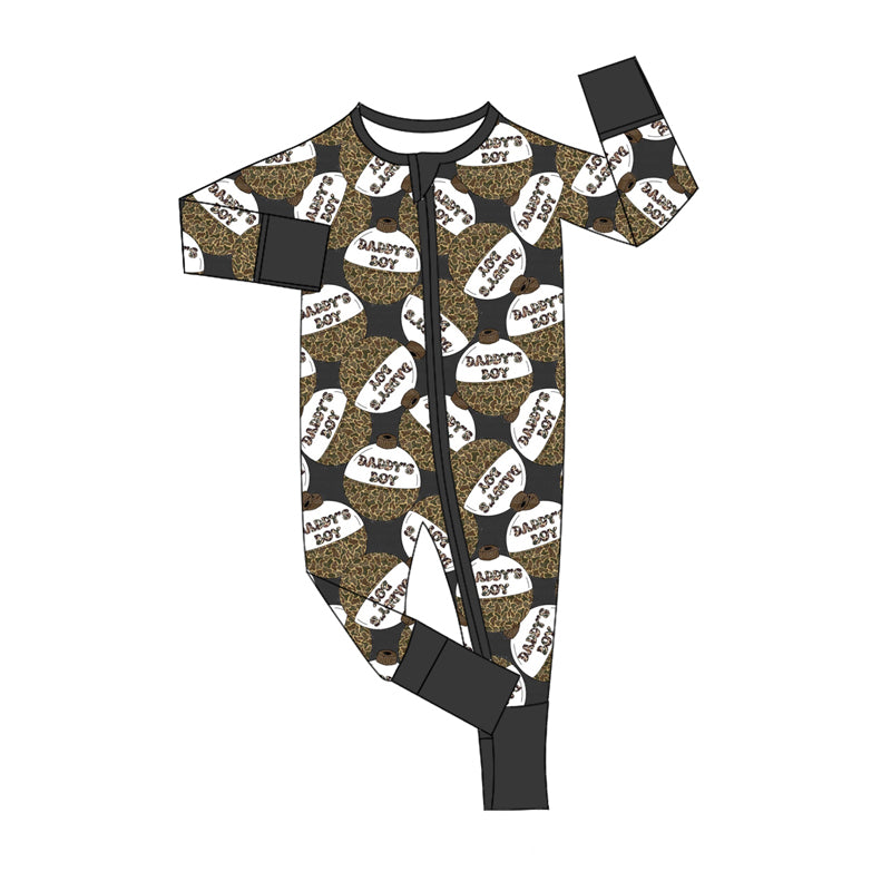 Preorder (moq 5)Baby Boys Long Sleeves Daddy's Boy Western Camo Zipper Rompers