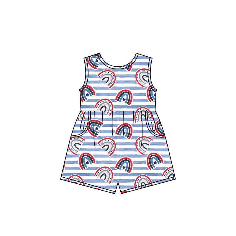 Preorder (moq 5)Baby Girls 4th Of July Rainbow Shorts Summer Jumpsuits