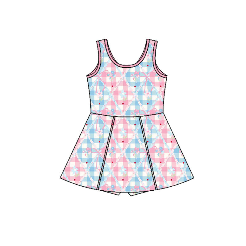 Preorder(moq 5) Baby Girls Bows Flowers Checked Shorts Knee Length Dresses