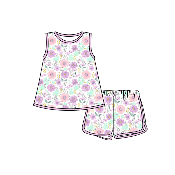 Preorder moq 5 Baby Girls Sleeveless Lavender Flowers Tunic Short Set