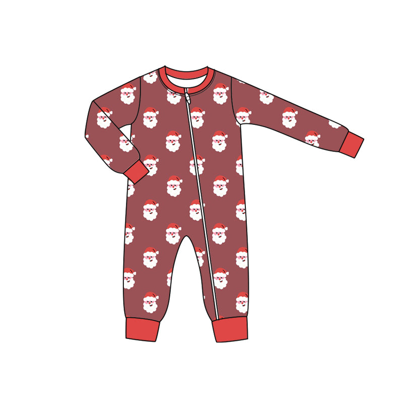 Preorder moq 5 Baby Infant Boys Red Long Sleeves Santa Plaid Zipper Romper