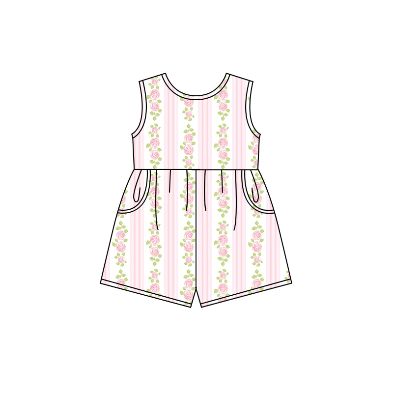 Preorder (moq 5)Baby Girls Pink Rose Flowers Shorts Pockets Jumpsuits