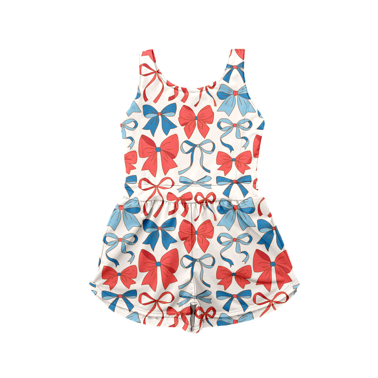 Preorder moq 5 Baby Girls Sleeveless Blue Red Bows Top Short 4th Of July Set