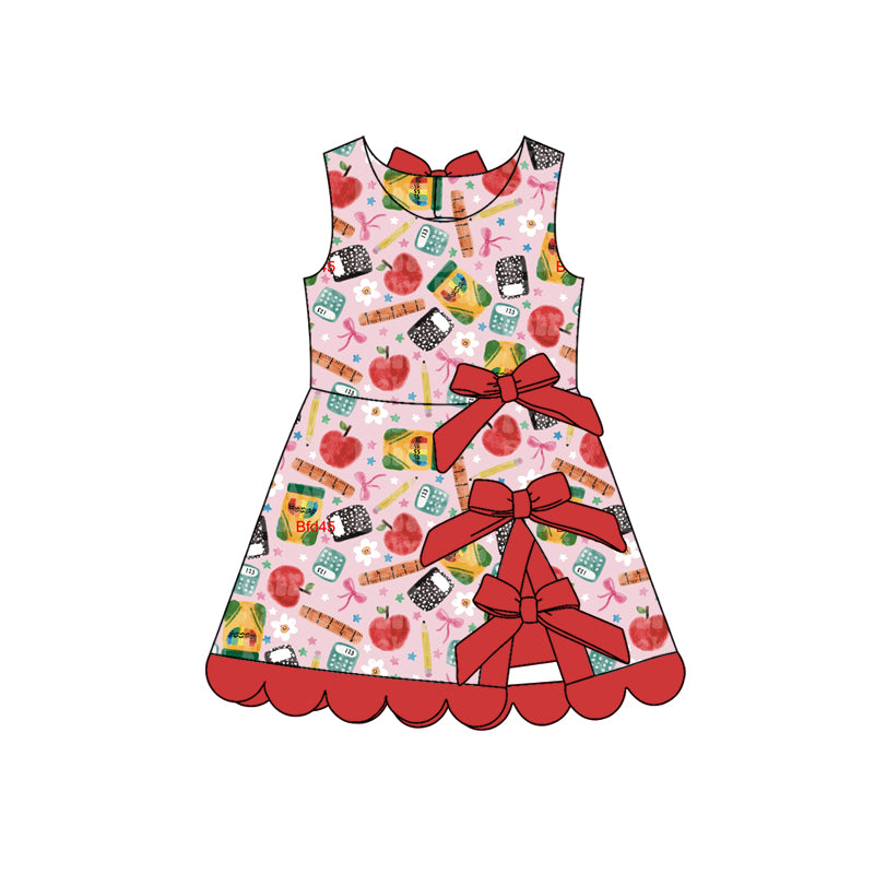 Preorder moq 5 Baby Girls Apples Pencils Shorts Scallop Back to School Knee Length Dresses