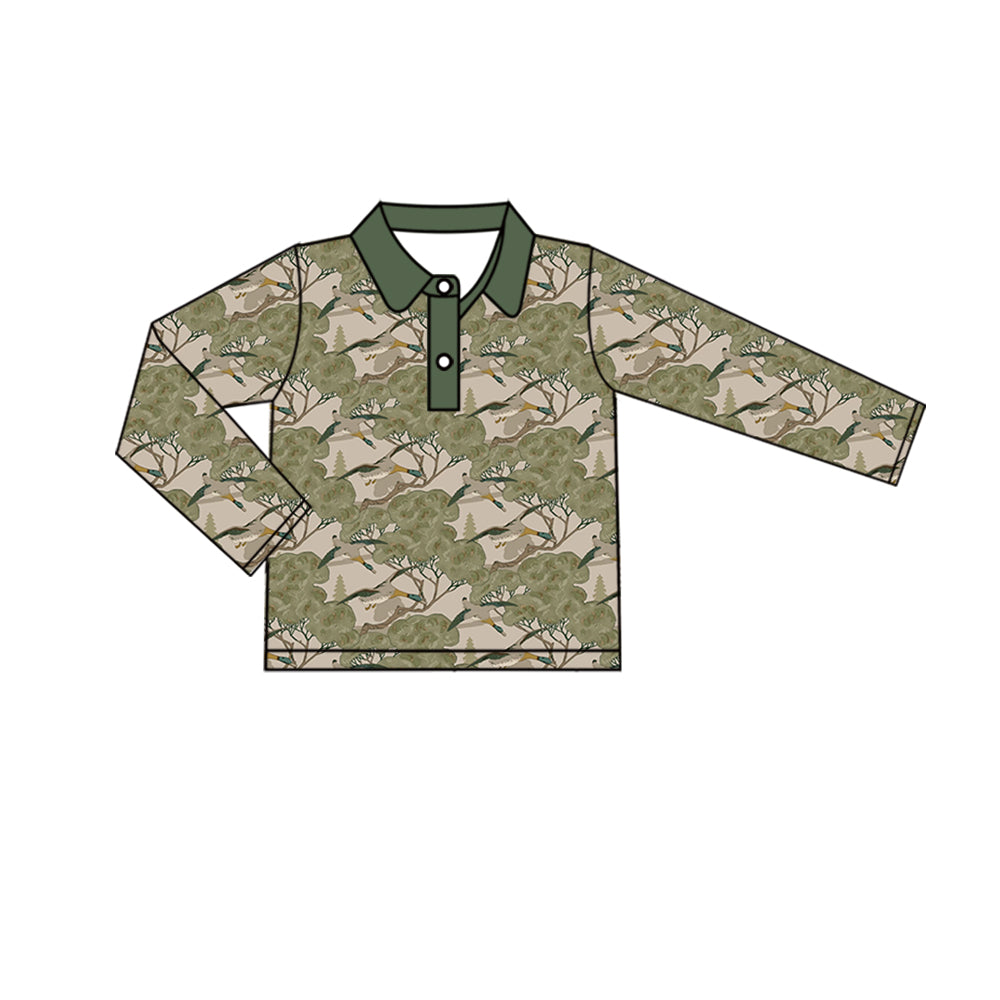 Preorder (moq 5)Baby Boys Long Sleeve Trees Ducks Hunting Button Shirts Top