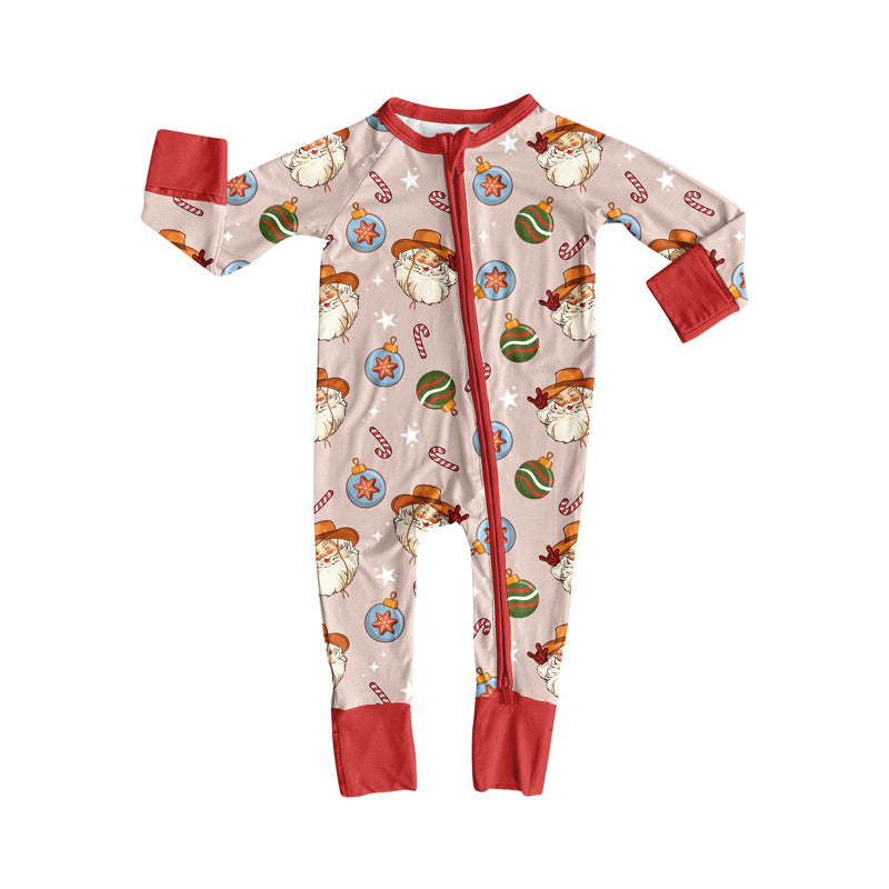 Preorder(moq 5)Baby Boys Western Santa Disco Cowboys Rodeo Zipper Footie Rompers