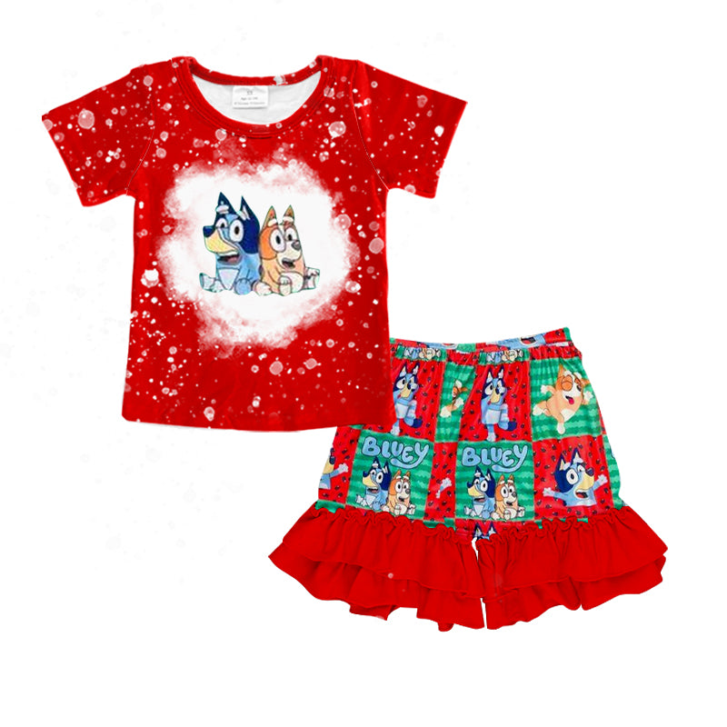 Baby Girls Red Dogs Tee Shirt Watermelon Ruffle Shorts Clothes Sets preorder (moq 5)