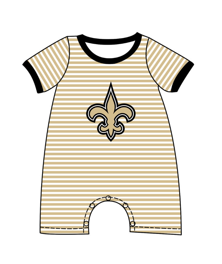 preorder(moq 5) Baby Boys Short Sleeve Gold Stripe Anchors Team Rompers