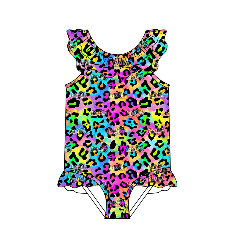 Baby Girls Purple Colorful Leopard One Piece Swimsuits preorder(moq 5)