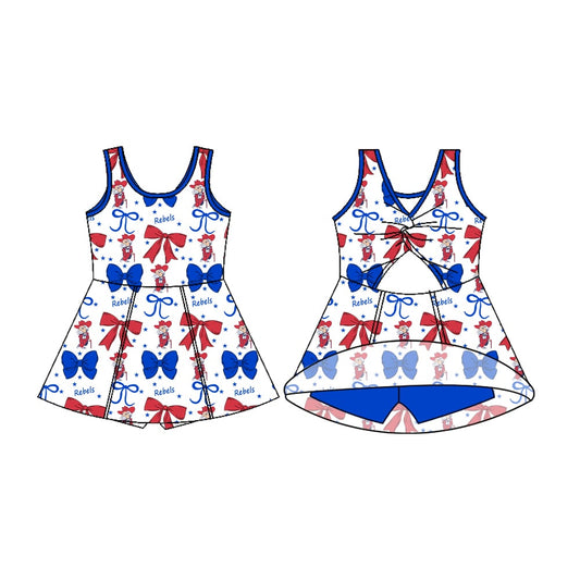 Preorder (moq 5)Baby Girls Sleeveless Rebels Bows Shorts Team Knee Length Dresses