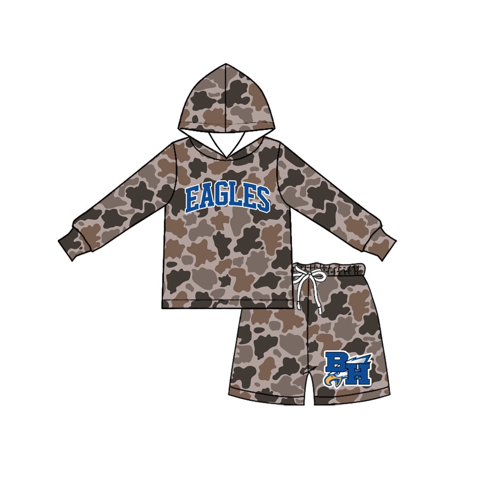 Preorder (moq 5)Baby Boys Brown Camo BH Eagles Hoodie Short Team Clothes Sets