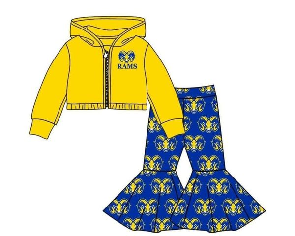 Preorder moq 5 Baby Girls Rams Team Shirt Top Bell Pants Clothes Sets