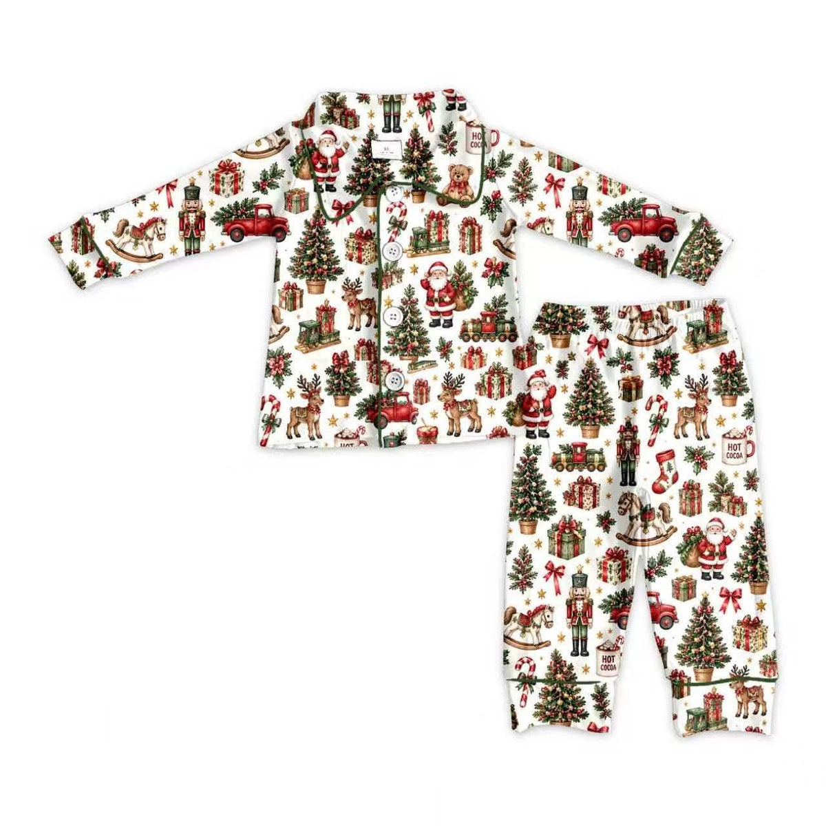 Preorder (moq 5) Baby Boys Christmas Tree Santa Button Up Top Pant ajamas Sets