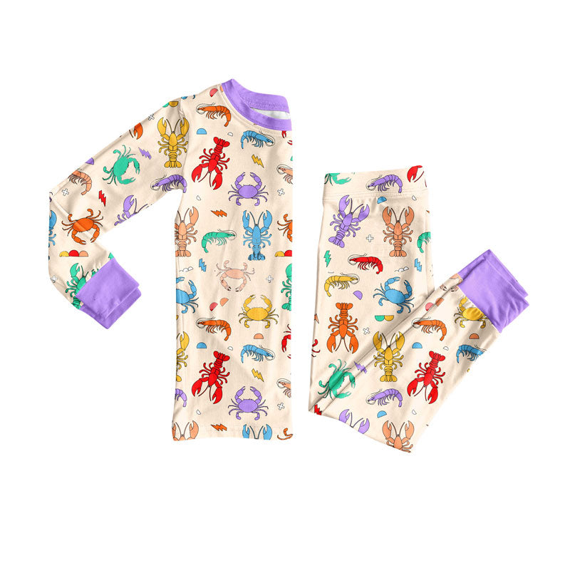 Preorder(moq 8)Baby Girls Mardigras Crayfishes Crabs Top Pants Pajamas Sets