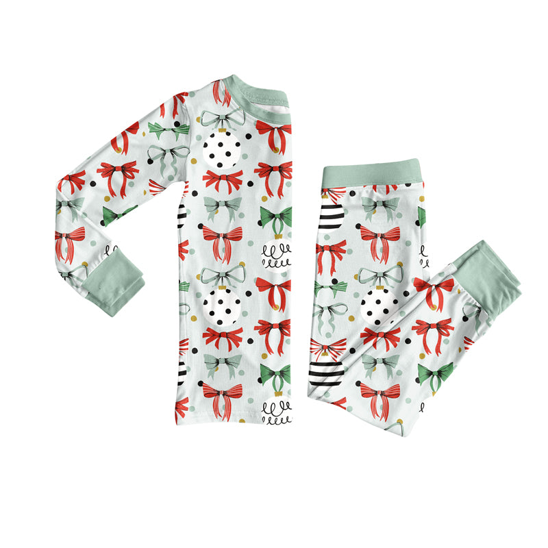 Preorder (moq 5)Baby Boys Long Sleeves Light Green Bows Lights Top Pant Pajamas Set