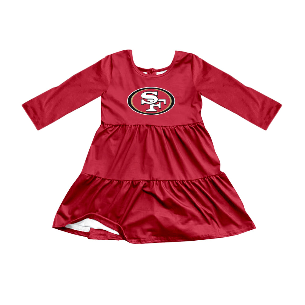 Preorder (moq 5)Baby Girls Red Long Sleeves SF Shorts Team Knee Length Dresses