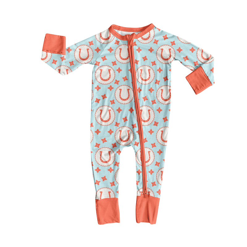 Preorder(moq 5)Baby Boys Western Rodeo Stars Zipper Footie Rompers