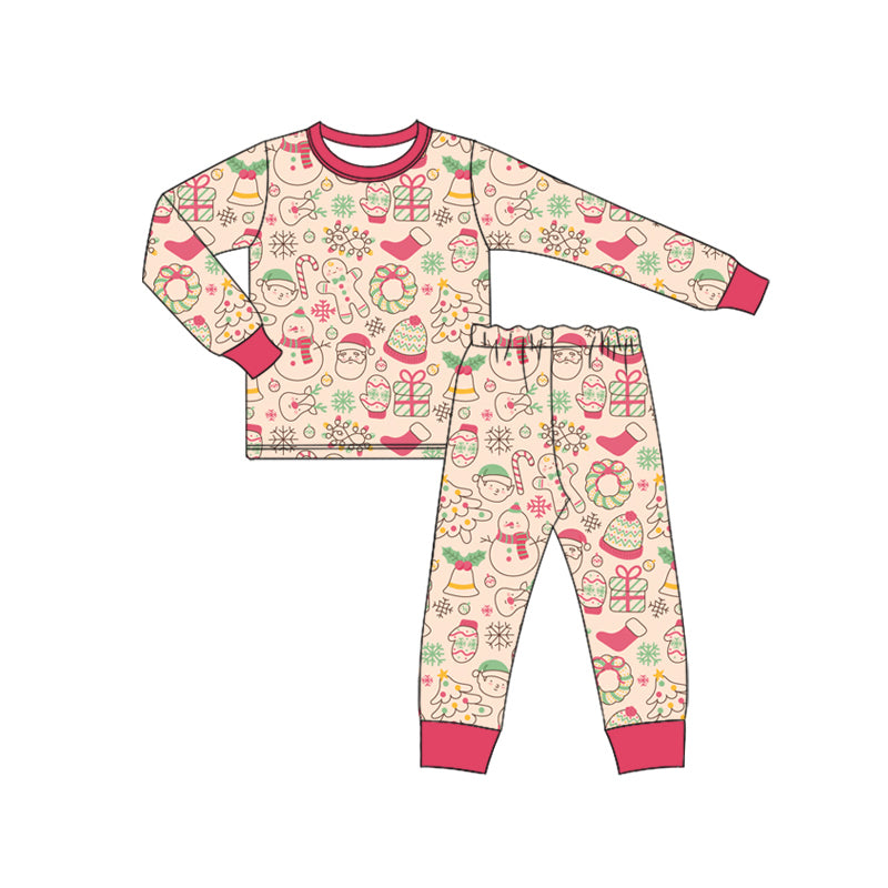 Preorder (moq 5)Baby Boys Long Sleeves Candy Cane Gingerbread Top Pant Pajamas Sets