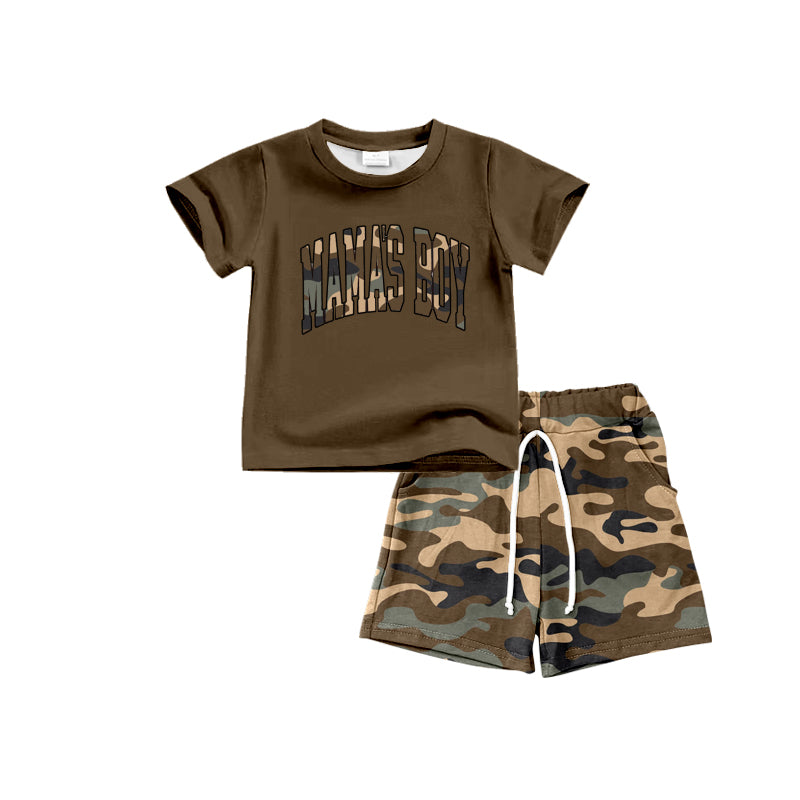 Preorder (moq 5)Baby Boys Mama's Boy Print Shirt Camouflage Shorts Outfits Sets