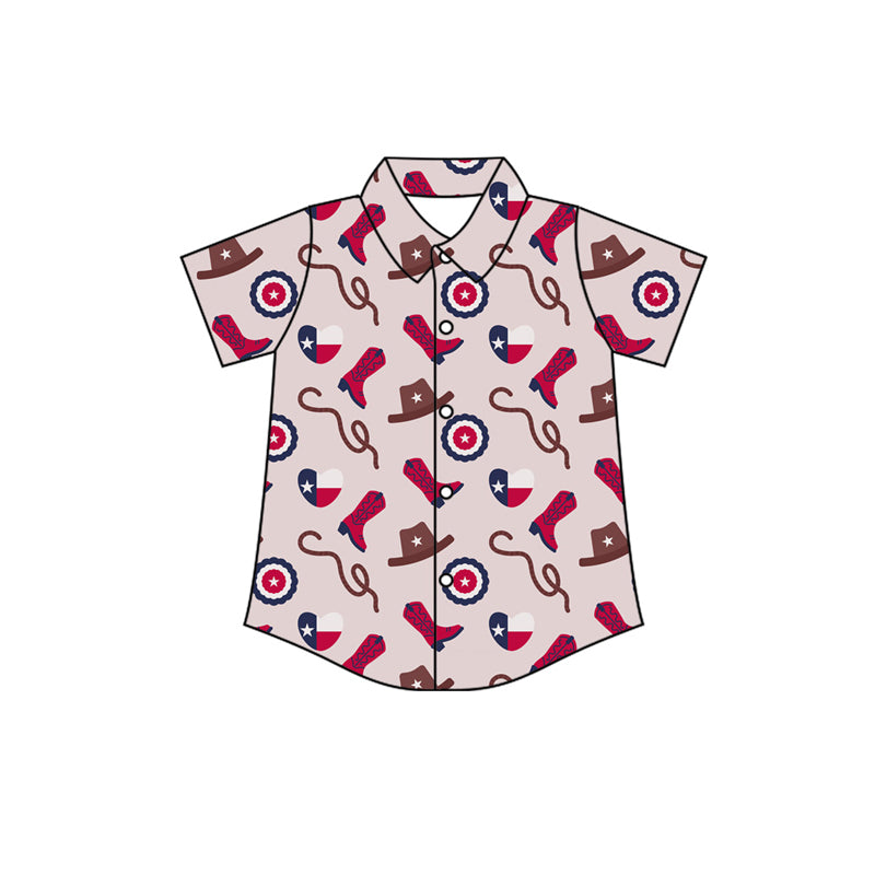Preorder (moq 5)Baby Boys Short Sleeve Hat Boots Western Button Shirts Top