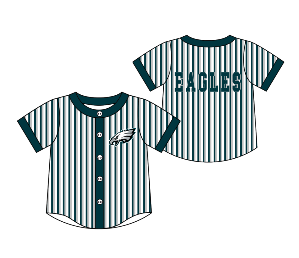 Preorder moq 5 Baby Boys Short Sleeve Eagles Team Button Stripe Shirts Top
