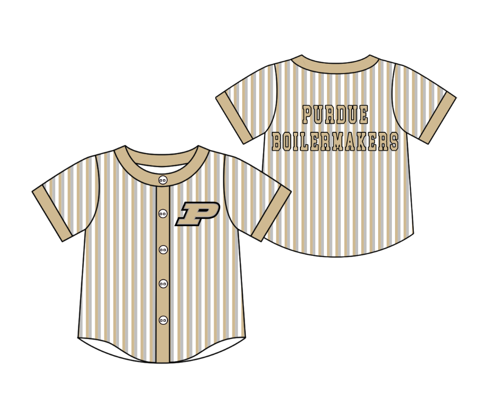 Preorder moq 5 Baby Boys Short Sleeve Purdue Boilermakers Team Button Stripe Shirts Top