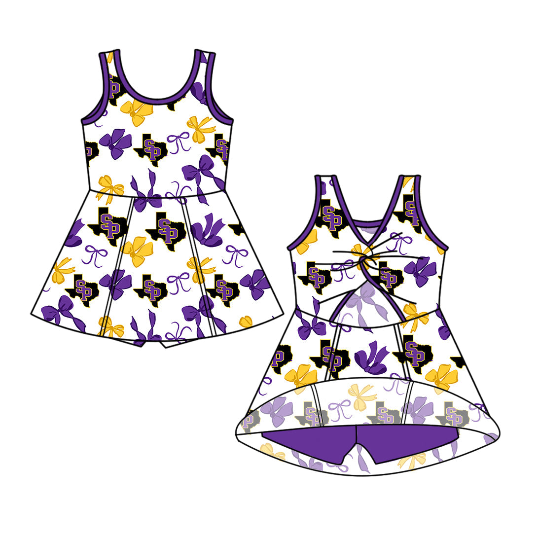 Preorder (moq 5)Baby Girls Sleeveless Bows Team Short Knee Length Dresses
