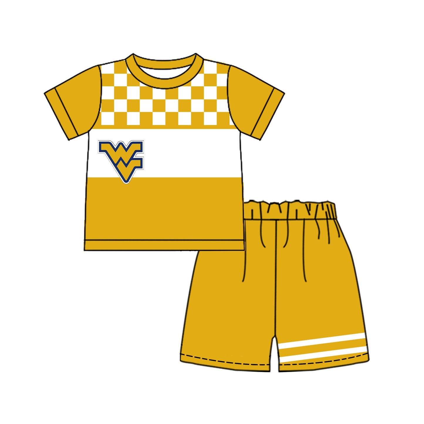 Preorder (moq 5)Baby Boys Yellow Checked WV Shirt Top Short Team Clothes Sets