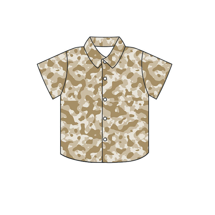 Preorder moq 5 Baby Boys Short Sleeve Southern Khaki Camo Button Shirts Top