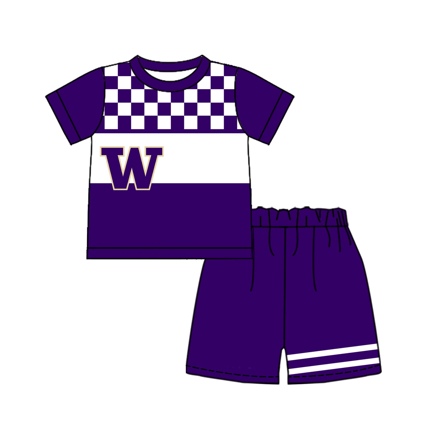 Preorder (moq 5)Baby Boys Purple Checked W Shirt Top Short Team Clothes Sets