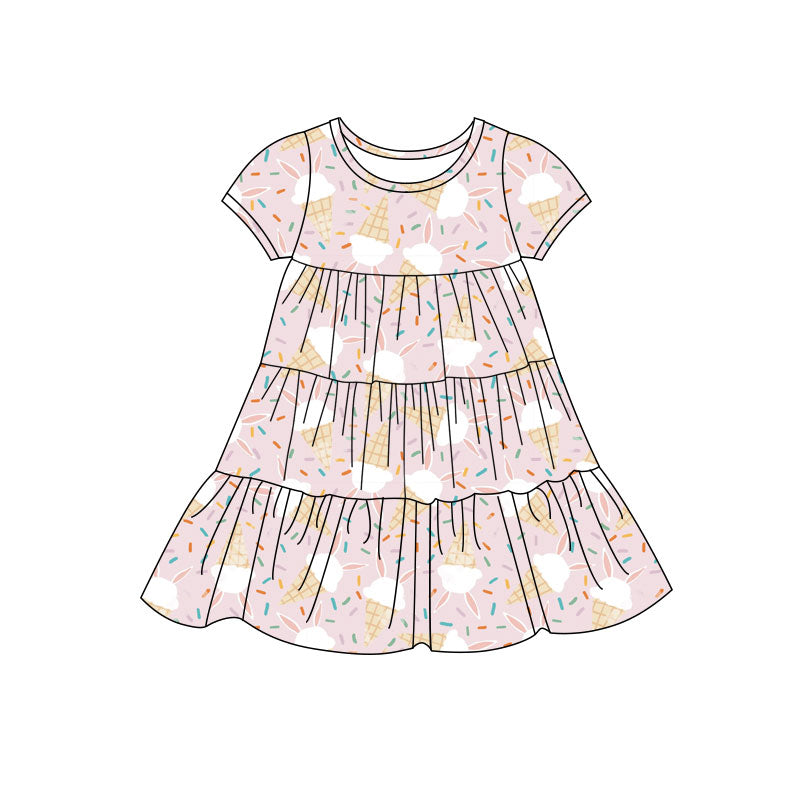 Preorder(moq 5) Baby Girls Rabbits Sprinkles Easter Patchwork Ruffle Knee Length Dresses