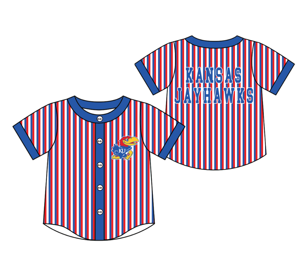Preorder moq 5 Baby Boys Short Sleeve Kansas Jayhawks Team Button Stripe Shirts Top