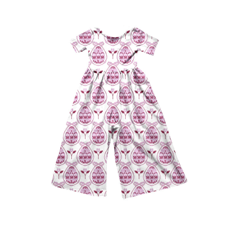Preorder(moq5) Girls Casual Soft Short Sleeve Jumpsuit Easter Bunny Donut Print Kids One-Piece Outfit