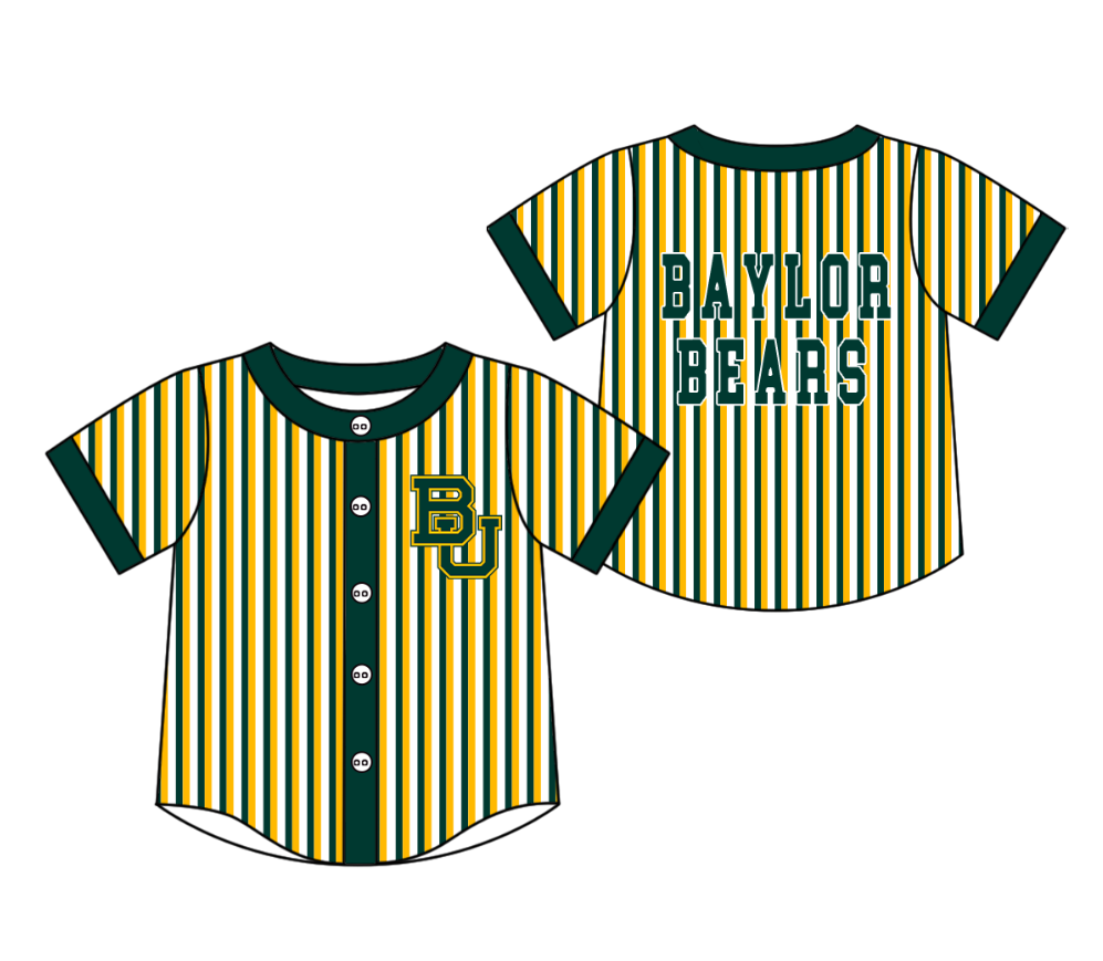 Preorder moq 5 Baby Boys Short Sleeve Baylor Bears Team Button Stripe Shirts Top