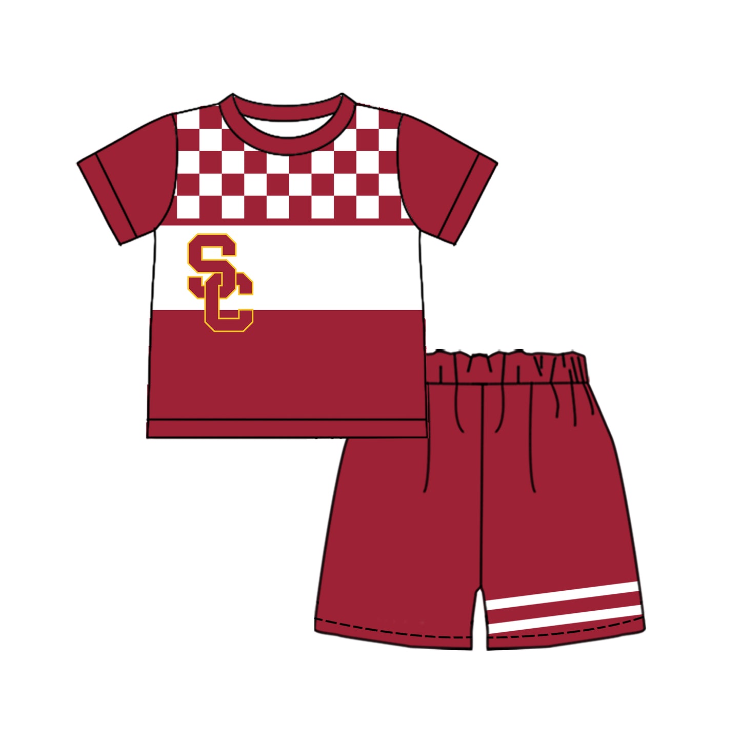 Preorder (moq 5)Baby Boys Red Checked SC Shirt Top Short Team Clothes Sets