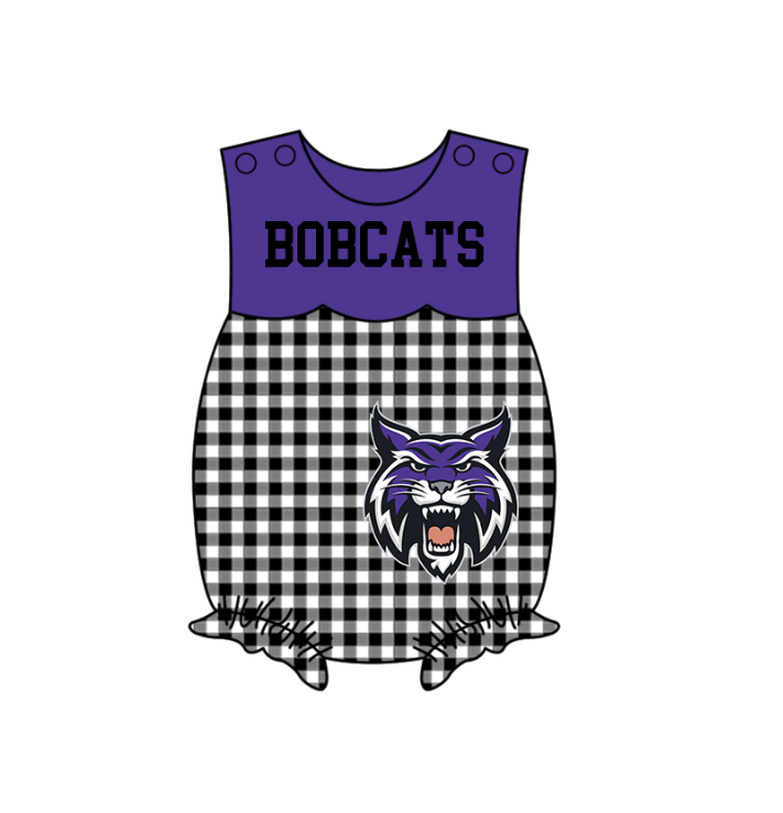Preorder (moq 5)Baby Girls Sleeveless Bobcats Ruffle Rompers