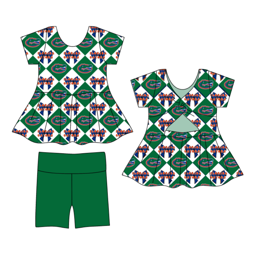 Preorder moq 5 Baby Girls Short Sleeve Crocodiles Bows Tunic Shorts Team Clothes Set