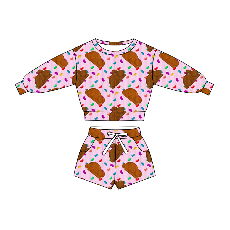 Preorder (moq 5)Baby Girls Colorful Candy Rabbits Top Pockets Shorts Easter Clothes Sets