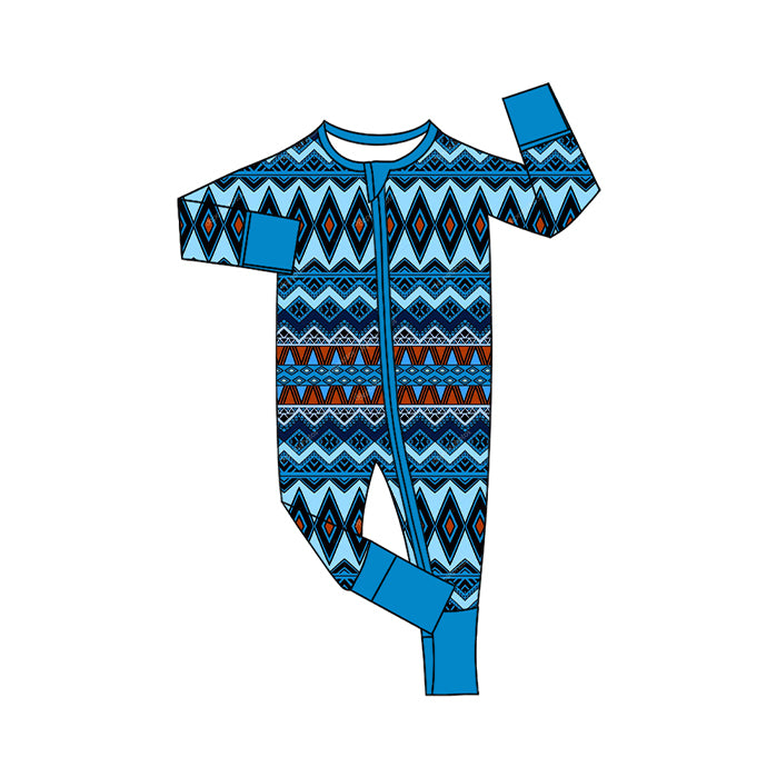 Preorder (moq 20)Baby Boys Bamboo Aztec Western Two Way Zip Convertible Rompers
