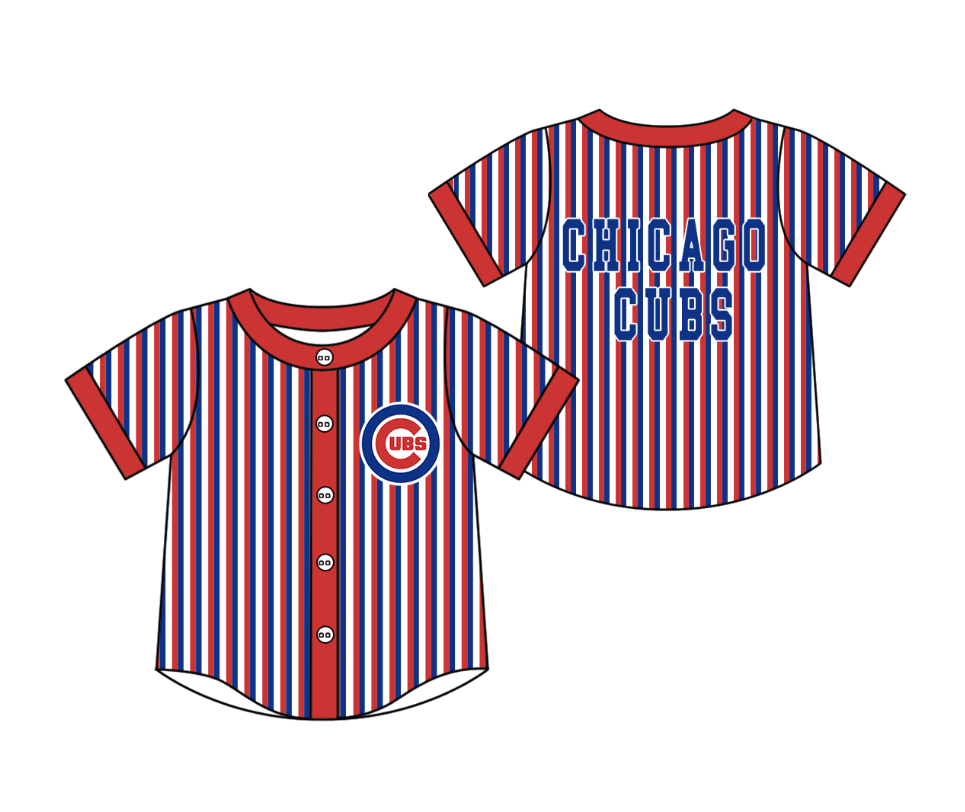 Preorder moq 5 Baby Boys Short Sleeve Chicago Cubs Team Button Stripe Shirts Top