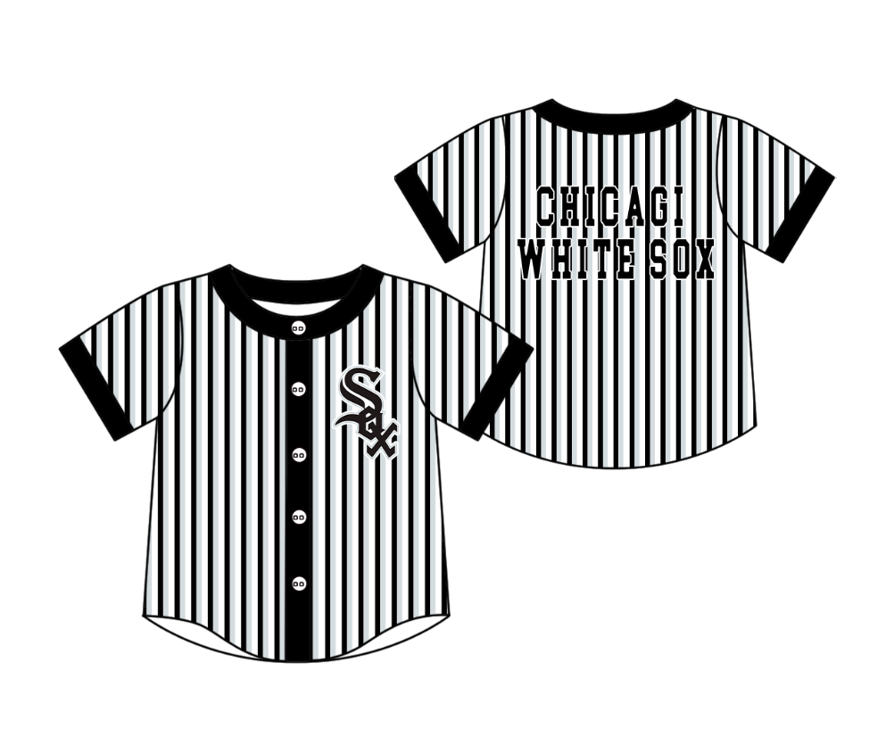 Preorder moq 5 Baby Boys Short Sleeve Chicagi White Sox Team Button Stripe Shirts Top