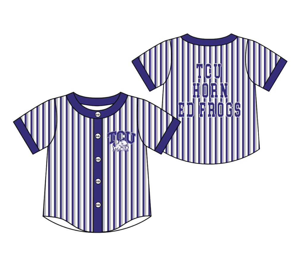 Preorder moq 5 Baby Boys Short Sleeve Tch Horn Ed Frogs Team Button Stripe Shirts Top